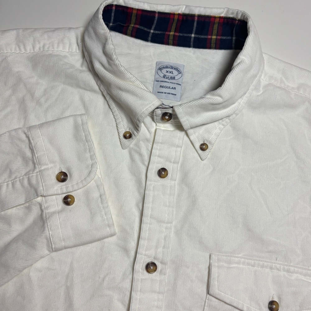 Brooks Brothers White Pinwale Corduroy Mens XXL Regular Fit  Button Down Shirt